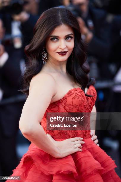 Aishwarya Rai attends attends the "120 Beats Per Minute " screening during the 70th annual Cannes Film Festival at Palais des Festivals on May 20,...