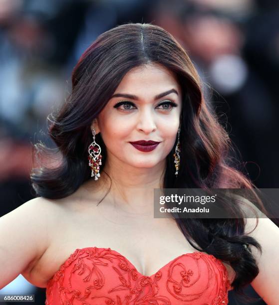 Indian actress Aishwarya Rai arrives for the film '120 Battements par Minute' in competition at the 70th annual Cannes Film Festival in Cannes,...