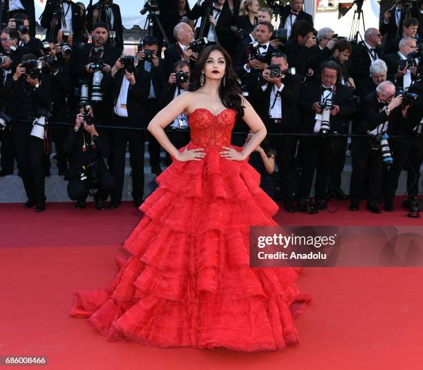 Indian actress Aishwarya Rai arrives for the film '120 Battements par Minute' in competition at the 70th annual Cannes Film Festival in Cannes,...