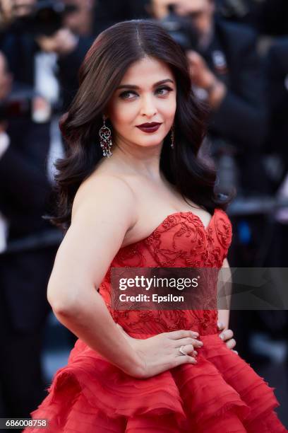 Aishwarya Rai attends attends the "120 Beats Per Minute " screening during the 70th annual Cannes Film Festival at Palais des Festivals on May 20,...