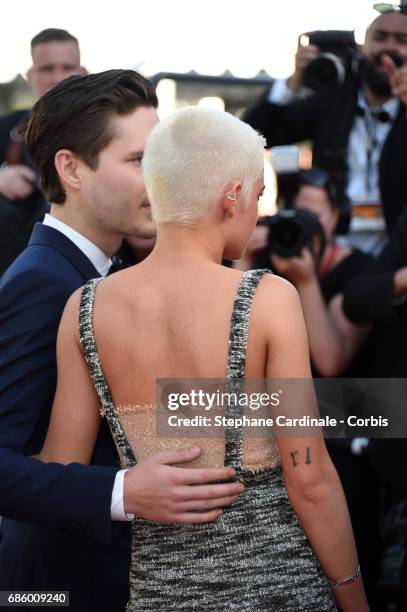 Josh Kaye and Kristen Stewart attend the "120 Beats Per Minute " screening during the 70th annual Cannes Film Festival at Palais des Festivals on May...