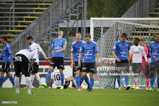 Fredrik Liverstam , Andreas Bengtsson , Fredrik Olsson Marcus Johansson shows disappointment after the 0-0 result during the Allsvenskan match...