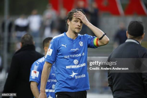 Fredrik Liverstam of Halmstad BK after the Allsvenskan match between Halmstad BK and Orebro SK at Orjans Vall on May 20, 2017 in Halmstad, Sweden.