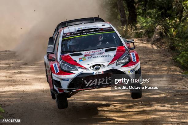 Juho Hanninen of Finland and Kaj Lindstrom of Finland compete in their Toyota Gazoo Racing WRT Toyota Yaris WRC during the SS15 Amarante of the WRC...