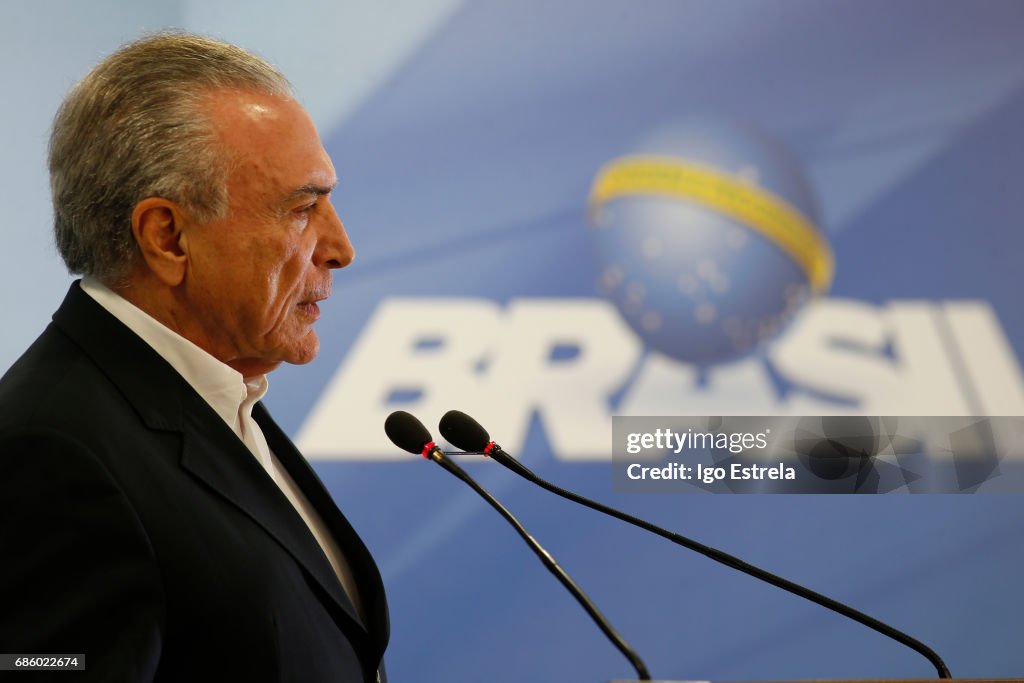 Brazilian President Temer Addresses Alleged Obstruction Of Justice Charges