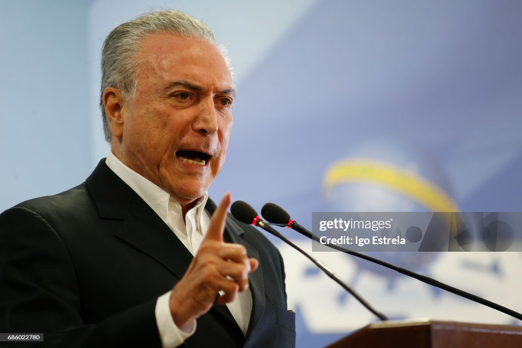 Brazilian President Temer Addresses Alleged Obstruction Of Justice Charges