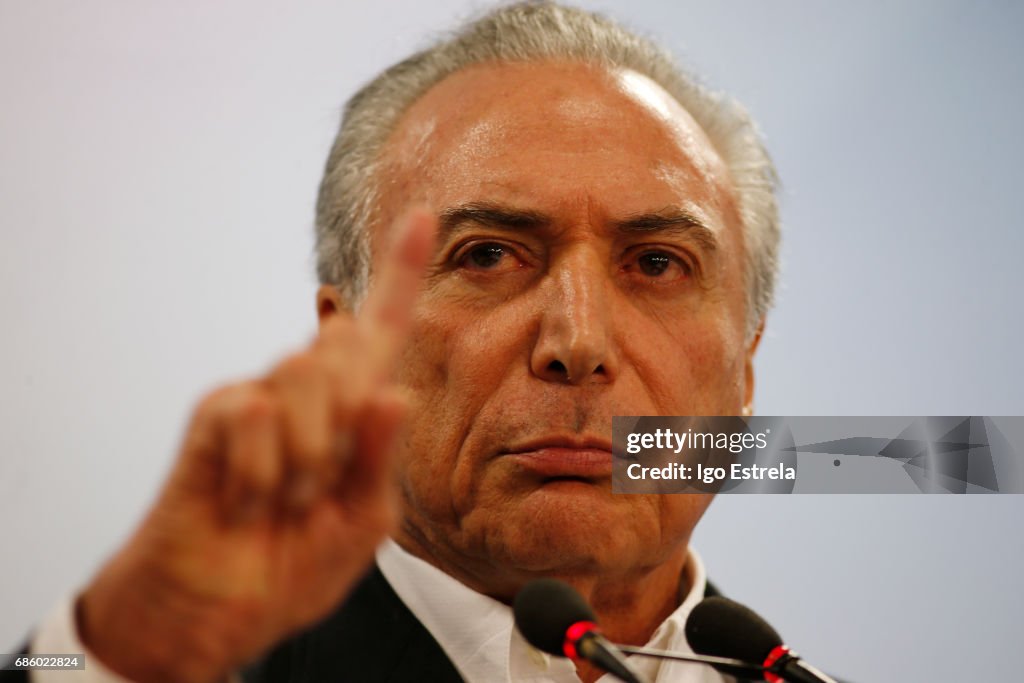 Brazilian President Temer Addresses Alleged Obstruction Of Justice Charges