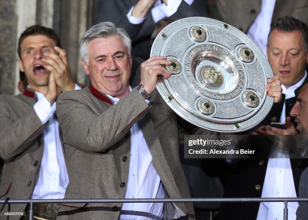 Bayern Muenchen Celebrate German Championship At Town Hall Balcony