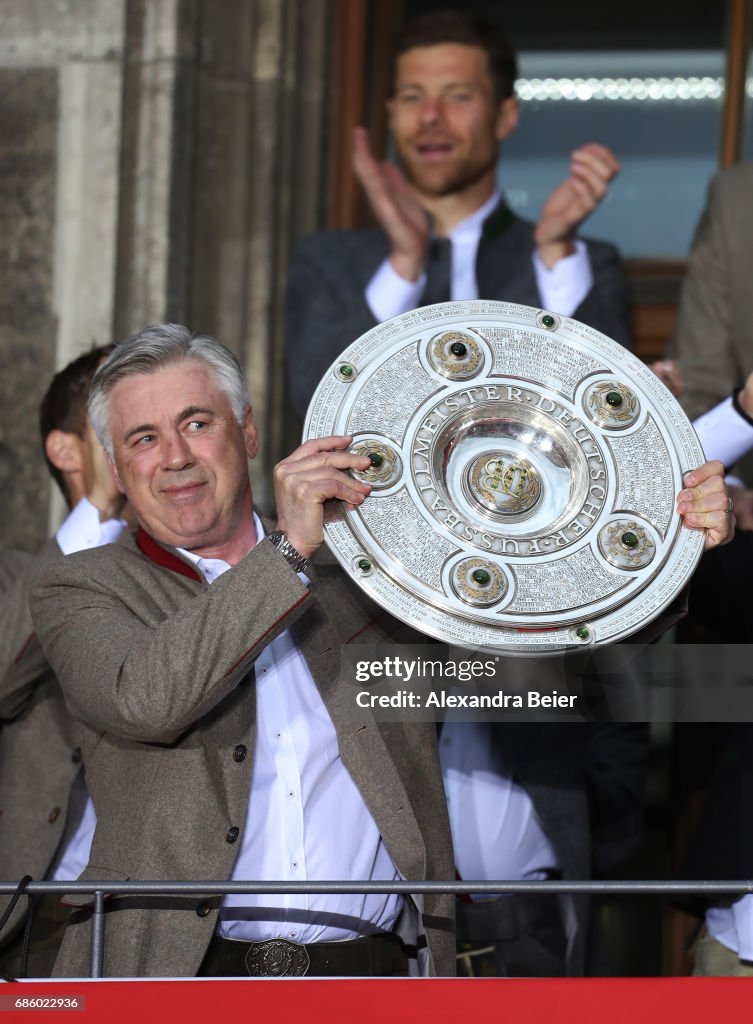 Bayern Muenchen Celebrate German Championship At Town Hall Balcony