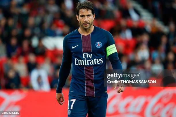 Paris Saint-Germain's Brazilian defender Maxwell reacts during the French L1 football match between Paris Saint-Germain and SM Caen on May 20, 2017...