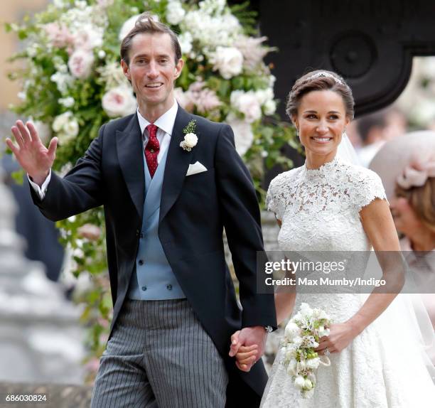 James Matthews and Pippa Middleton leave St Mark's Church after their wedding on May 20, 2017 in Englefield Green, England.