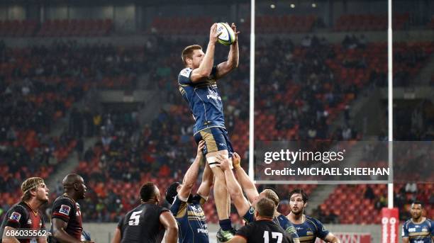 Blake Enever of the Brumbies wins a line out during the Super Rugby match between the Southern Kings and Brumbies at the Nelson Mandela Bay stadium...