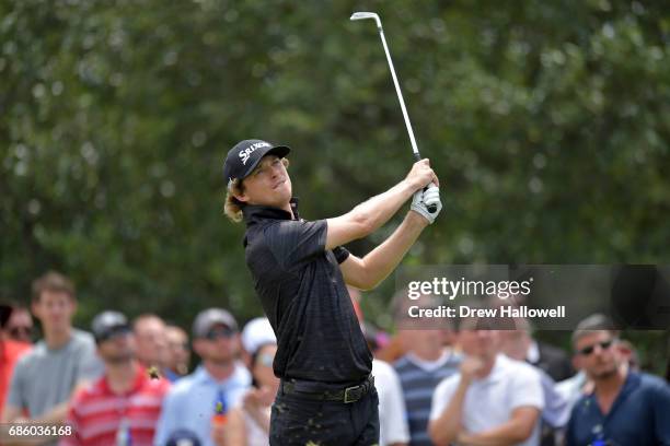 Will Wilcox plays his shot from the 13th tee during Round Three of the AT&T Byron Nelson at the TPC Four Seasons Resort Las Colinas on May 20, 2017...