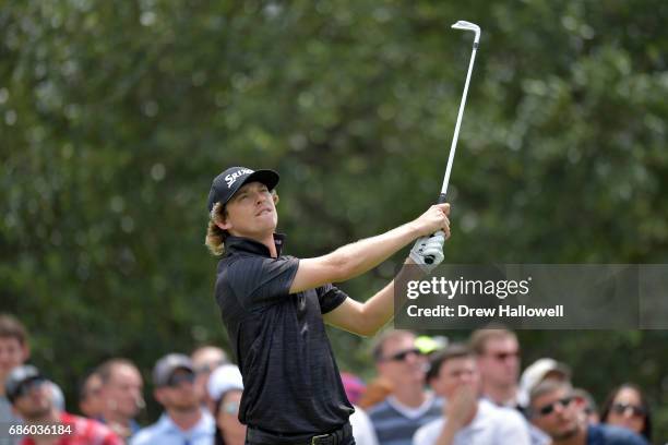 Will Wilcox plays his shot from the 13th tee during Round Three of the AT&T Byron Nelson at the TPC Four Seasons Resort Las Colinas on May 20, 2017...