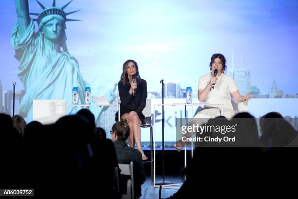 Actors Danielle Schneider and Casey Wilson speak onstage during Bitch Sesh at the 2017 Vulture Festival at Milk Studios on May 20, 2017 in New York...