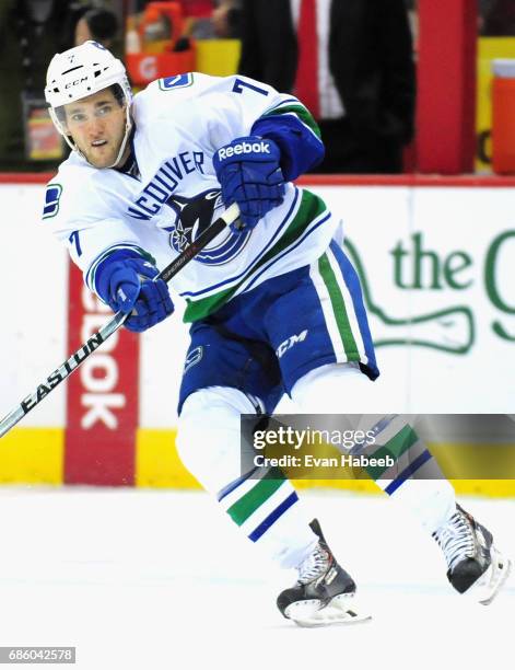 Linden Vey of the Vancouver Canucks plays in the game against the Washington Capitals at Verizon Center on December 2, 2014 in Washington, DC.