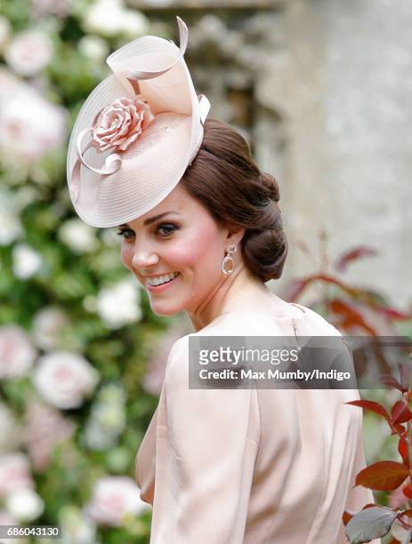 Catherine, Duchess of Cambridge attends the wedding of Pippa Middleton and James Matthews at St Mark's Church on May 20, 2017 in Englefield Green,...