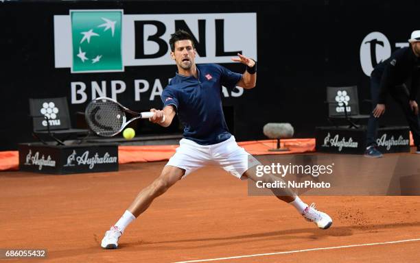 Novak Djokovic in action during his match against Dominic Thiem - Internazionali BNL d'Italia 2017 on May 20, 2017 in Rome, Italy.