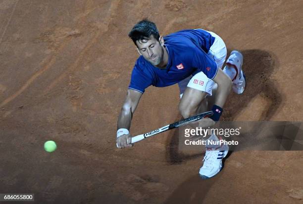 Novak Djokovic in action during his match against Dominic Thiem - Internazionali BNL d'Italia 2017 on May 20, 2017 in Rome, Italy.