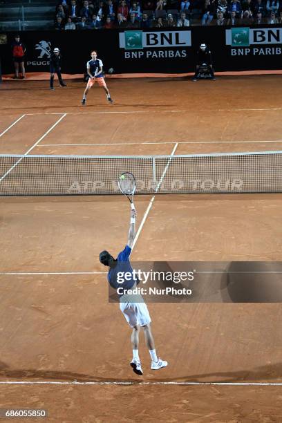 Novak Djokovic in action during his match against Dominic Thiem - Internazionali BNL d'Italia 2017 on May 20, 2017 in Rome, Italy.