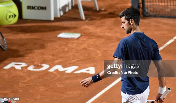 Novak Djokovic in action during his match against Dominic Thiem - Internazionali BNL d'Italia 2017 on May 20, 2017 in Rome, Italy.