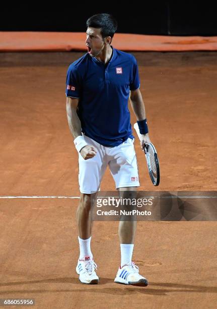 Novak Djokovic in action during his match against Dominic Thiem - Internazionali BNL d'Italia 2017 on May 20, 2017 in Rome, Italy.