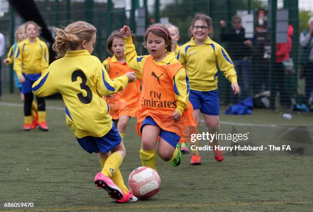 Arsenal skills coaching session before the WSL 1 match between Arsenal Ladies and Birmingham City Ladies at The Hive on May 20, 2017 in Barnet,...