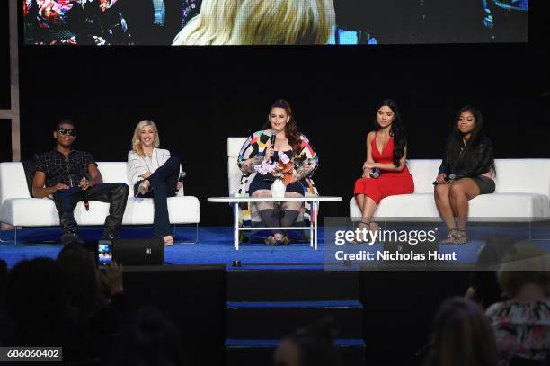 Actor Bryshere Gray, Influencer Evelina, Model Tess Holliday, Actress Julia Kelly, and Influencer Destiny Jones speak onstage during Beautycon...