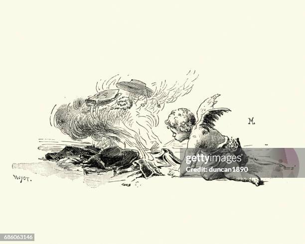 manon lescaut - cupid blowing the flames of desire - cupid stock illustrations