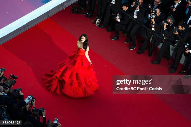 Aishwarya Rai attends the "120 Beats Per Minute " premiere during the 70th annual Cannes Film Festival at Palais des Festivals on May 20, 2017 in...