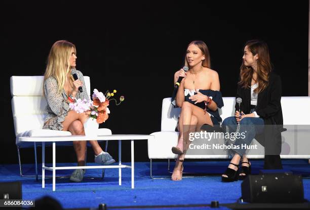 Journalist Lauren Scruggs, Beauty Blogger Alli, and Fashion Blogger Jenn Im speak onstage during Beautycon Festival NYC 2017 on at Brooklyn Cruise...