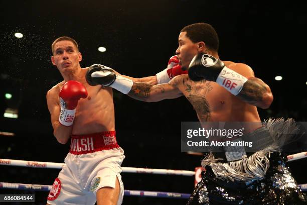 Gervonta Davis of The United States fights Liam Walsh of England in the IBF World Junior Lightweight Championship match at Copper Box Arena on May...