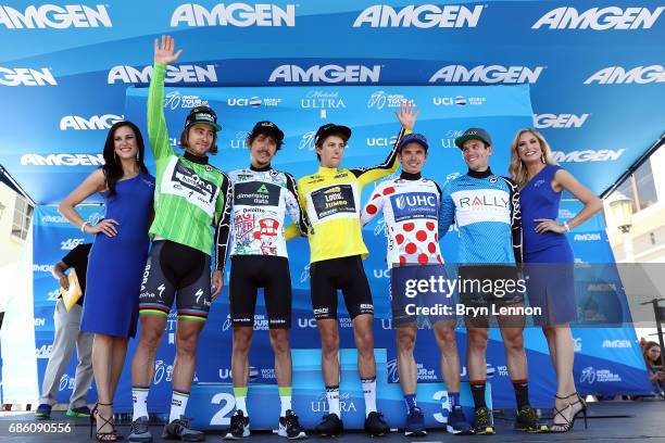 Peter Sagan of Slovakia riding for Bora-Hansgrohe in the Visit California Sprint Leader Jersey, Lachlan Morton of Australia riding for Team Dimension...