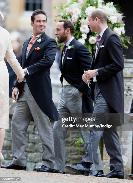 Spencer Matthews, James Middleton and Prince William, Duke of Cambridge attend the wedding of Pippa Middleton and James Matthews at St Mark's Church...