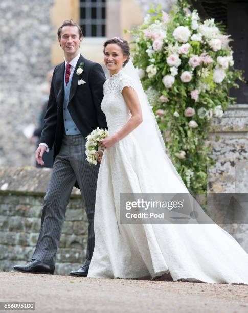 Pippa Middleton and James Matthews leave after getting married at St Mark's Church on May 20, 2017 in Englefield Green, England.