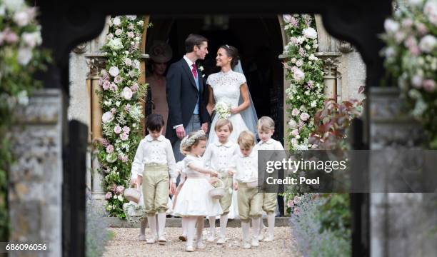 Pippa Middleton and James Matthews leave after getting married at St Mark's Church on May 20, 2017 in Englefield Green, England.