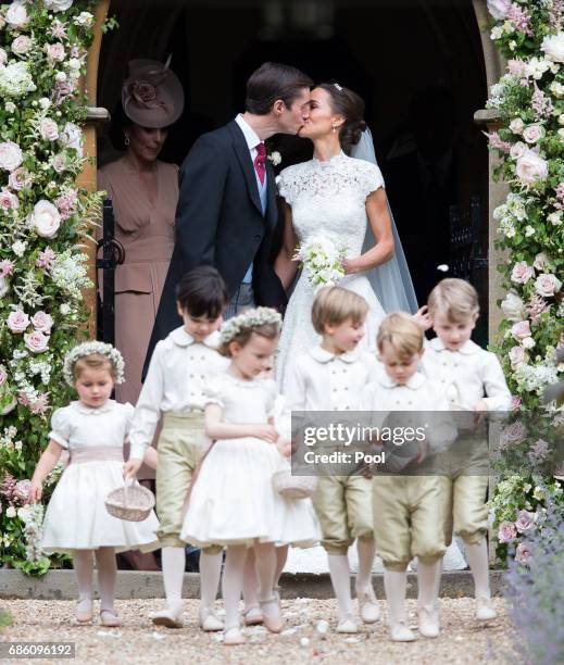 Pippa Middleton and James Matthews leave after getting married at St Mark's Church on May 20, 2017 in Englefield Green, England.