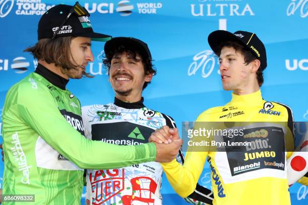 Peter Sagan of Slovakia riding for Bora-Hansgrohe in the Visit California Sprint Leader jersey, George Bennett of New Zealand riding for Team Lotto...