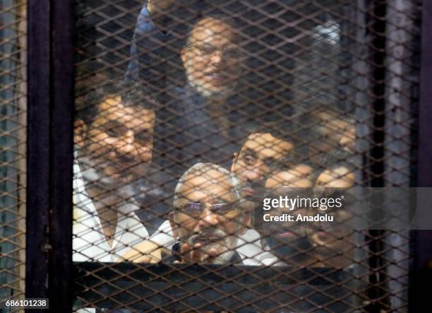 General Guide of the Egyptian Muslim Brotherhood Mohammed Badie is seen during the trial session known as breaking up the Rabaa el-Adaweya protests...