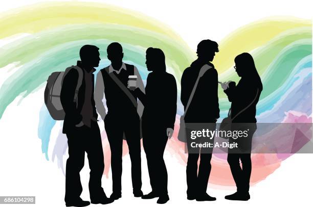 chatting after class watercolor - millennials having fun stock illustrations