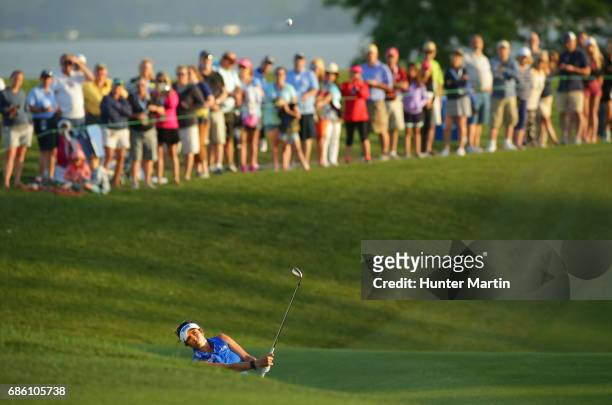 Gerina Piller hits her second shot on the 18th hole during the third round of the Kingsmill Championship presented by JTBC on the River Course at...