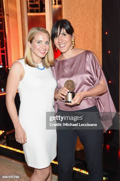 Lindsay Crouse and Daphne Matziaraki pose with an award at The 76th Annual Peabody Awards Ceremony at Cipriani, Wall Street on May 20, 2017 in New...