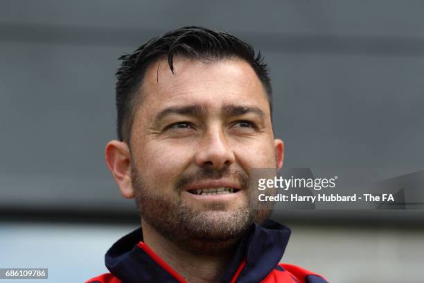 Pedro Martinez Losa, Manager of Arsenal before the WSL 1 match between Arsenal Ladies and Birmingham City Ladies at The Hive on May 20, 2017 in...