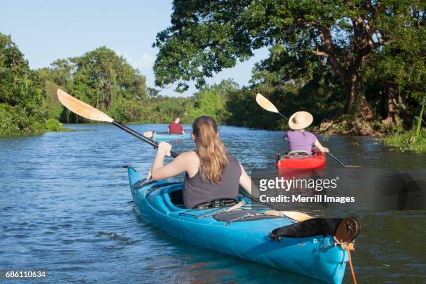 kayaking lake nicaragua. - family red canoe stock pictures, royalty-free photos & images