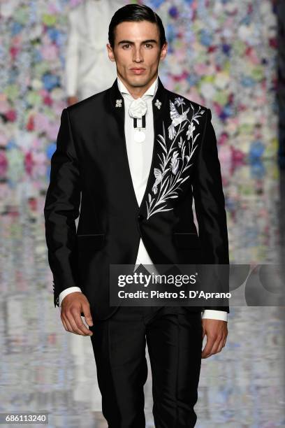 Model walks the runway of the Carlo Pignatelli Haute Couture fashion show on May 20, 2017 in Milan, Italy.