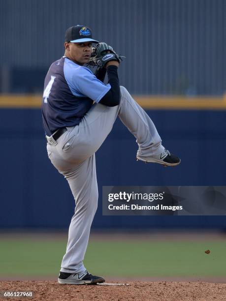 Pitcher Justus Sheffield of the Trenton Thunder winds up to throws a pitch during a game on April 12, 2017 against the Akron Rubber Ducks at Canal...