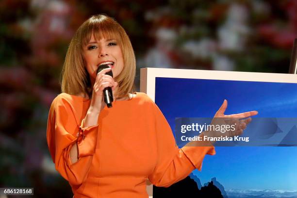 Francine Jordi performs on stage at the tv show 'Willkommen bei Carmen Nebel' at Velodrom on May 20, 2017 in Berlin, Germany.