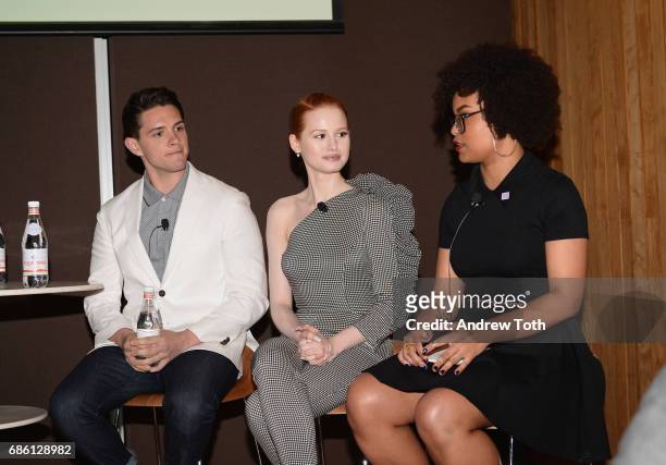 Actors Casey Cott and Madelaine Petsch of Riverdale series are interviewed by Angelica Bastien at the Vulture Festival at The Standard High Line on...