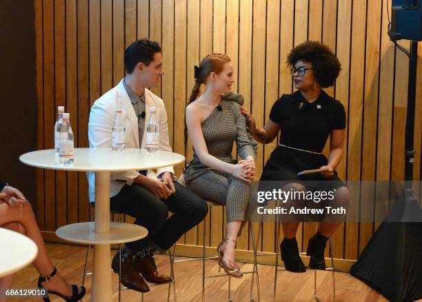 Actors Casey Cott and Madelaine Petsch of Riverdale series are interviewed by Angelica Bastien at the Vulture Festival at The Standard High Line on...