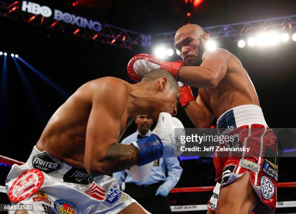 Raymundo Beltran fights with Jonathan Maicelo during their IBF lightweight eliminator bout at Madison Square Garden on May 20, 2017 in New York City.